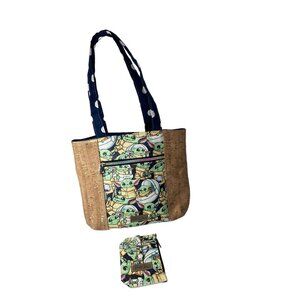 Baby Mandalorian cork cloth shoulder bag purse tote & matching wallet